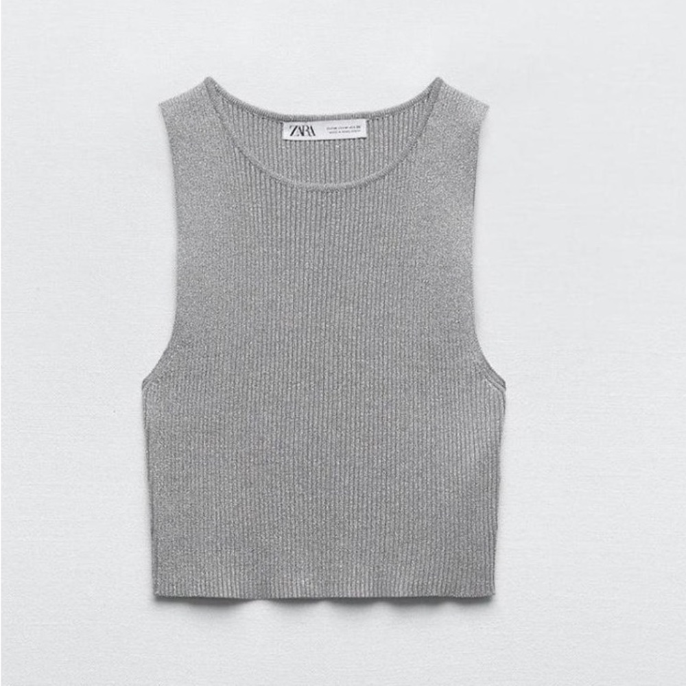 Zara Silver Ribbed Crop Top